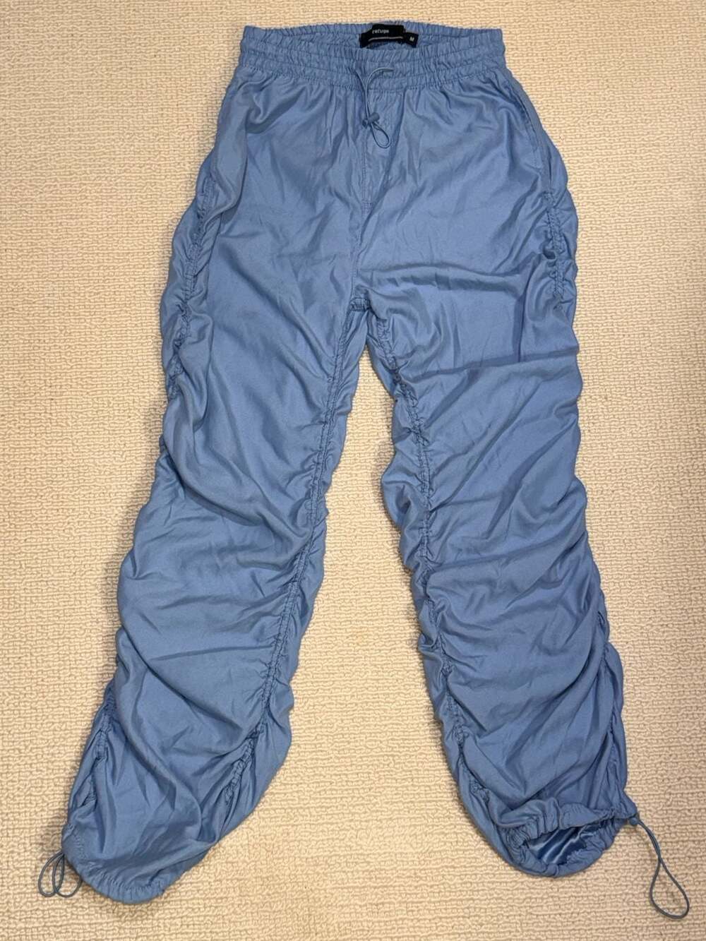 Refuge Ruched Track Pants Size M Blue Drawstring Casual Joggers